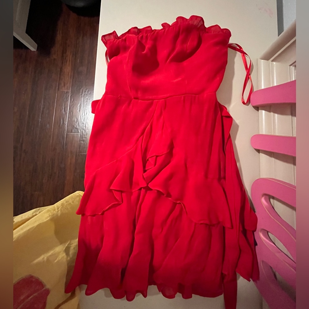 Red Ruffle Mini Dress - Picture 3 of 5